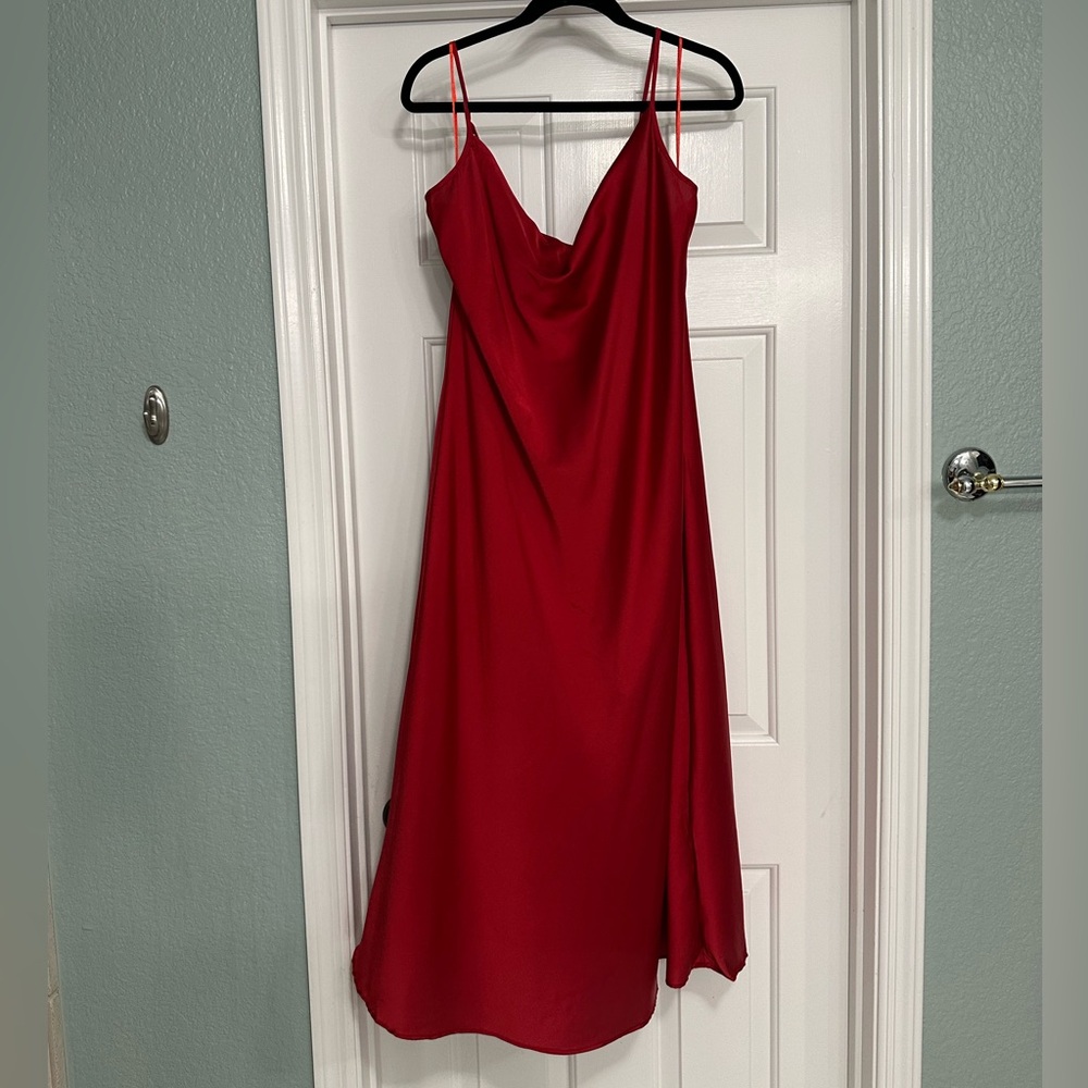 Red cowl slip dress